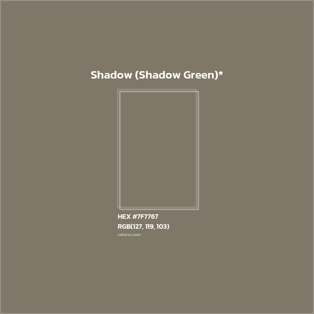 #7F7767 hex color. RGB, RYB, CMYK, HSL, HSV codes and color conversions. Matching color names, palettes, paints.