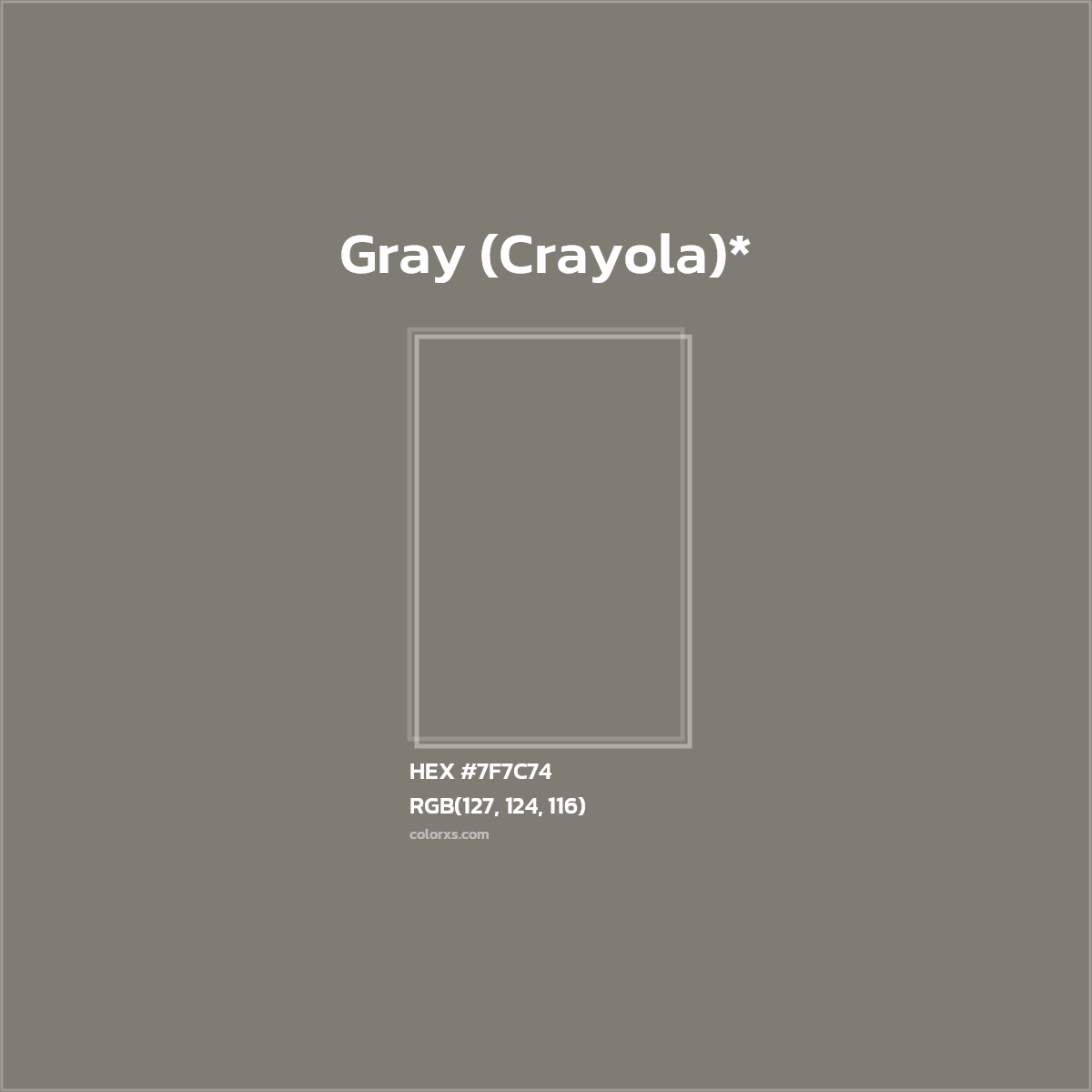 #7F7C74 hex color. RGB, RYB, CMYK, HSL, HSV codes and color conversions. Matching color names, palettes, paints.