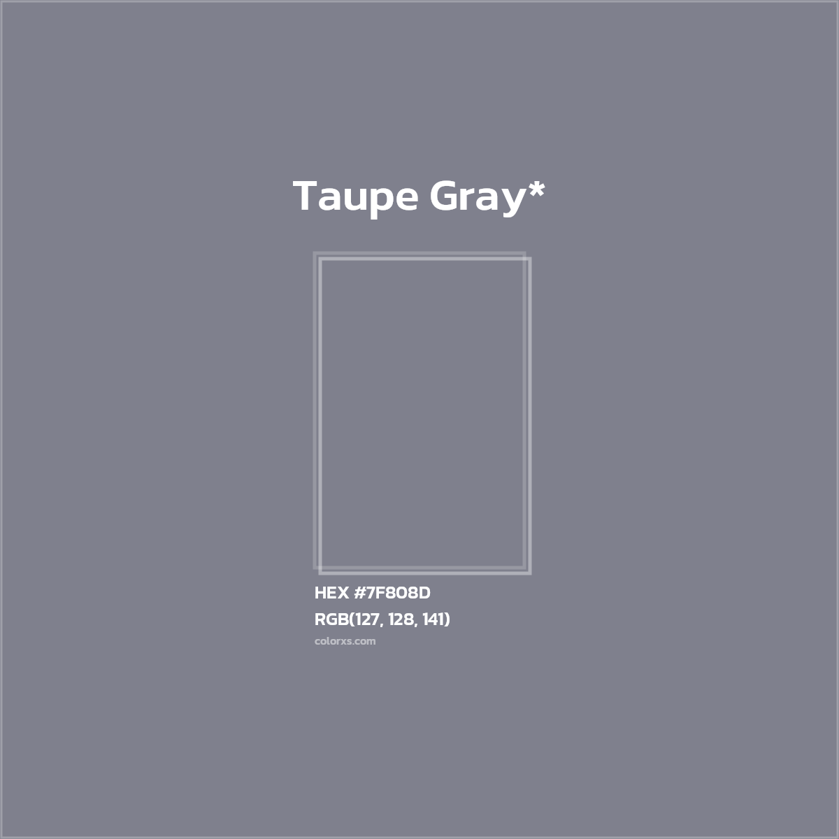 #7F808D hex color. RGB, RYB, CMYK, HSL, HSV codes and color conversions. Matching color names, palettes, paints.