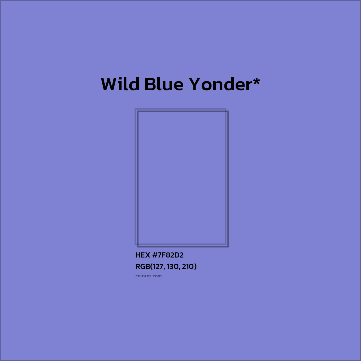 #7F82D2 hex color. RGB, RYB, CMYK, HSL, HSV codes and color conversions. Matching color names, palettes, paints.