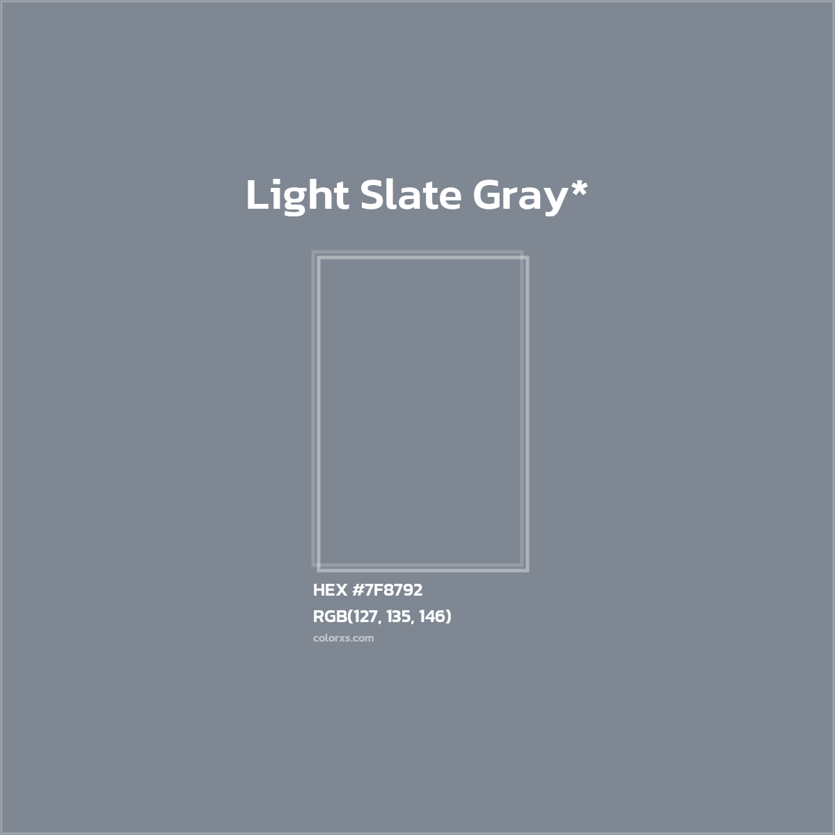 #7F8792 hex color. RGB, RYB, CMYK, HSL, HSV codes and color conversions. Matching color names, palettes, paints.