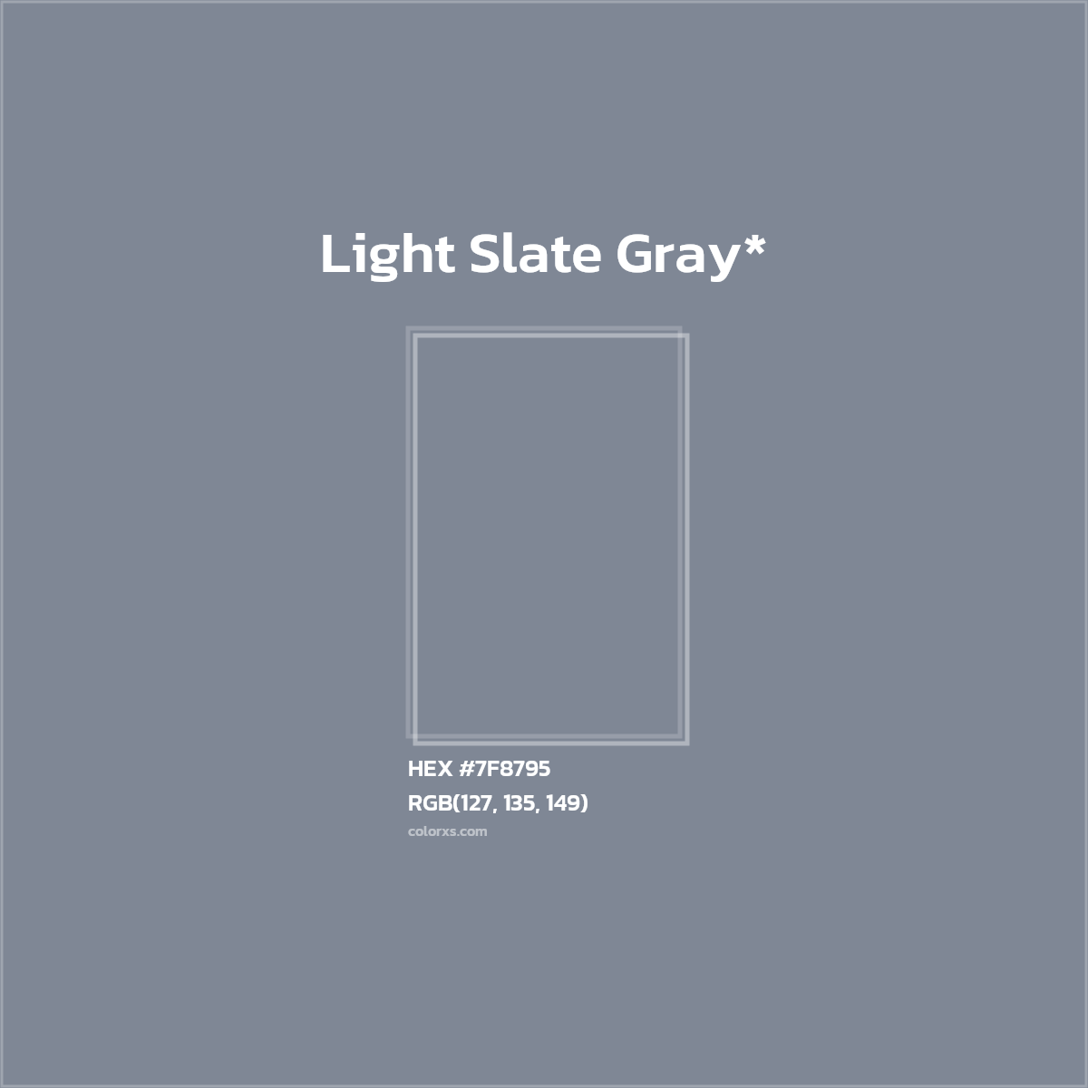 #7F8795 hex color. RGB, RYB, CMYK, HSL, HSV codes and color conversions. Matching color names, palettes, paints.