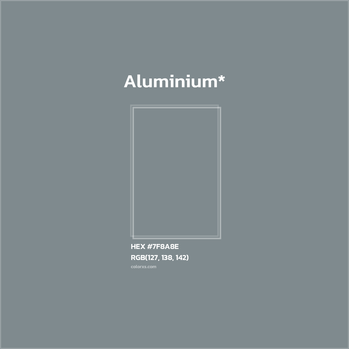 #7F8A8E hex color. RGB, RYB, CMYK, HSL, HSV codes and color conversions. Matching color names, palettes, paints.