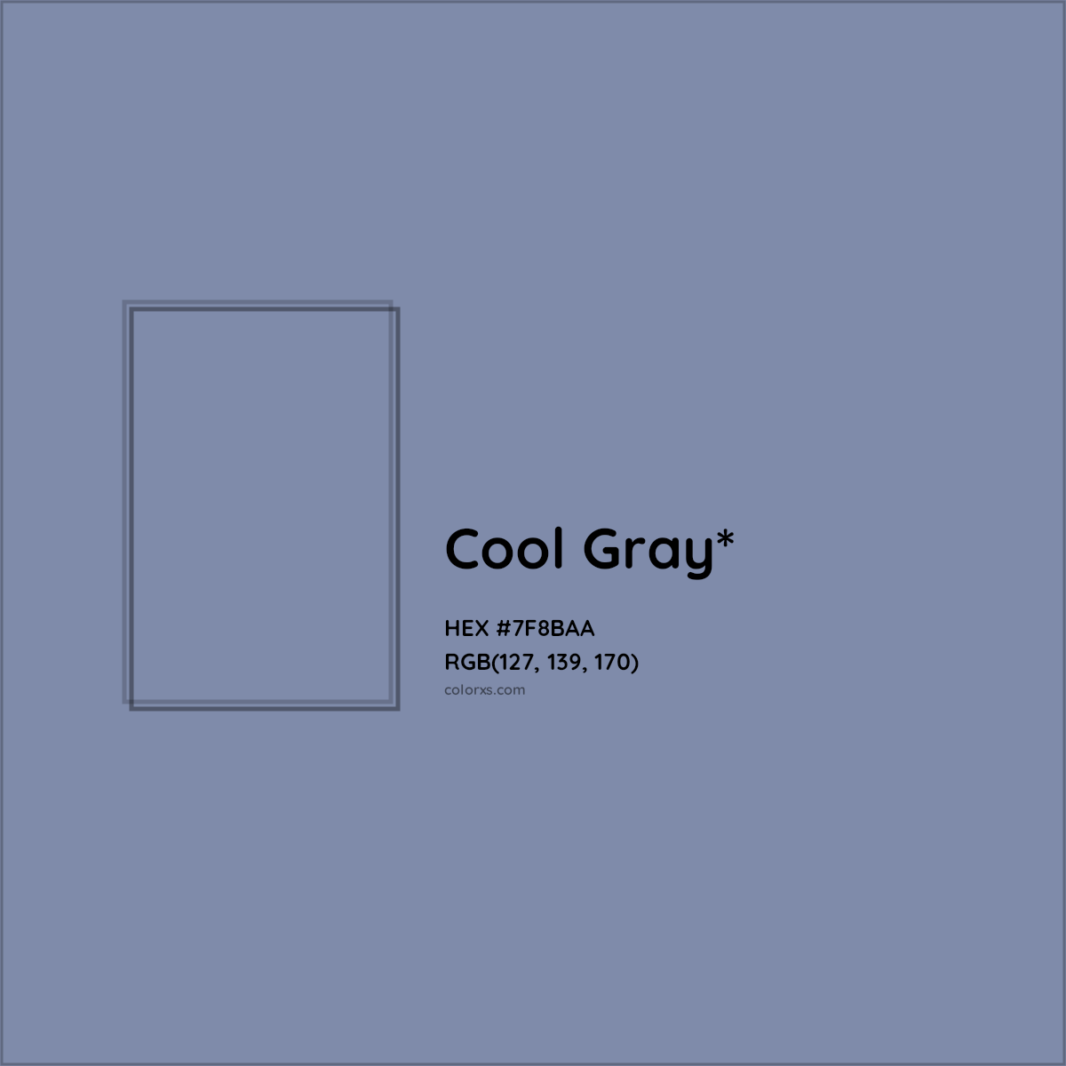 #7F8BAA hex color. RGB, RYB, CMYK, HSL, HSV codes and color conversions. Matching color names, palettes, paints.