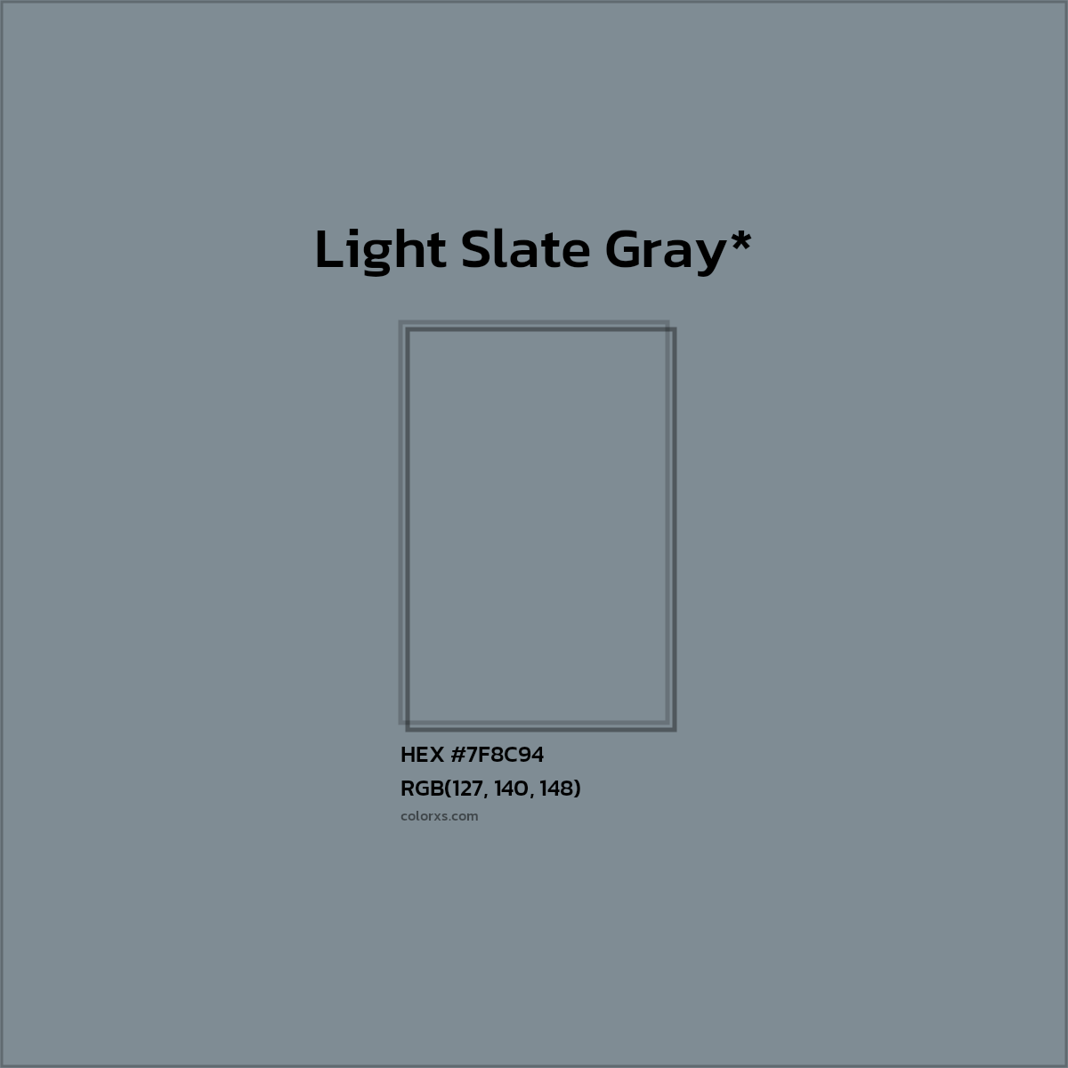#7F8C94 hex color. RGB, RYB, CMYK, HSL, HSV codes and color conversions. Matching color names, palettes, paints.