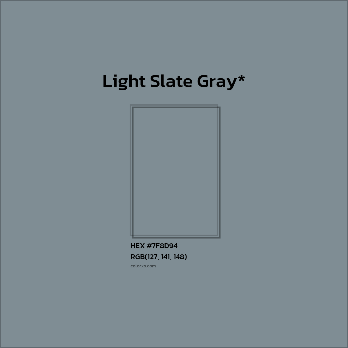 #7F8D94 hex color. RGB, RYB, CMYK, HSL, HSV codes and color conversions. Matching color names, palettes, paints.