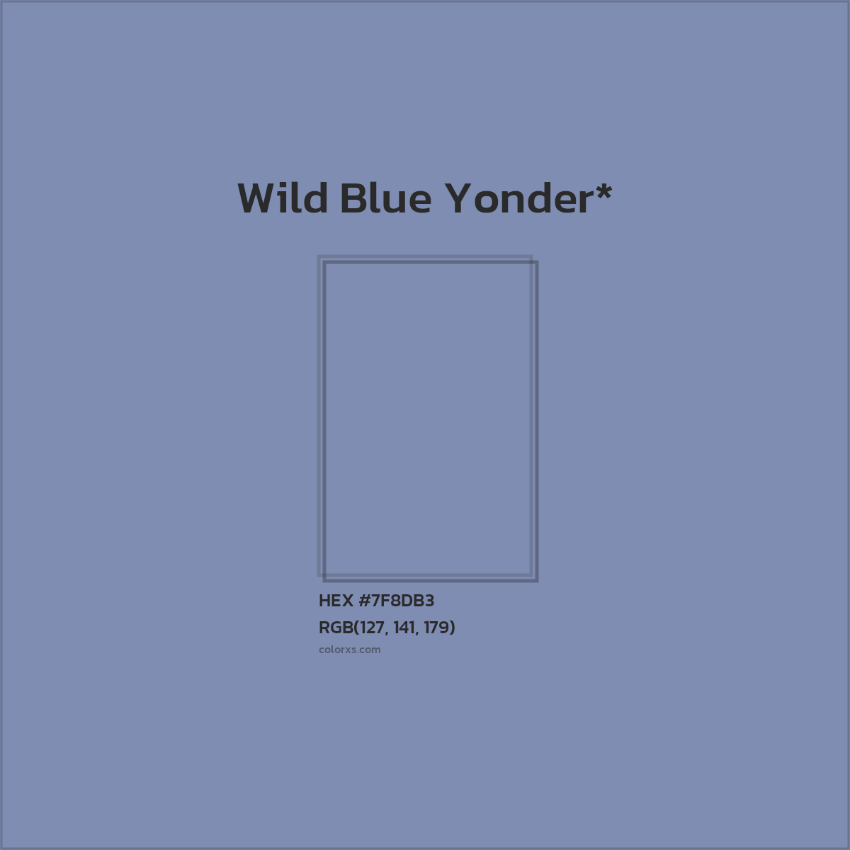 #7F8DB3 hex color. RGB, RYB, CMYK, HSL, HSV codes and color conversions. Matching color names, palettes, paints.