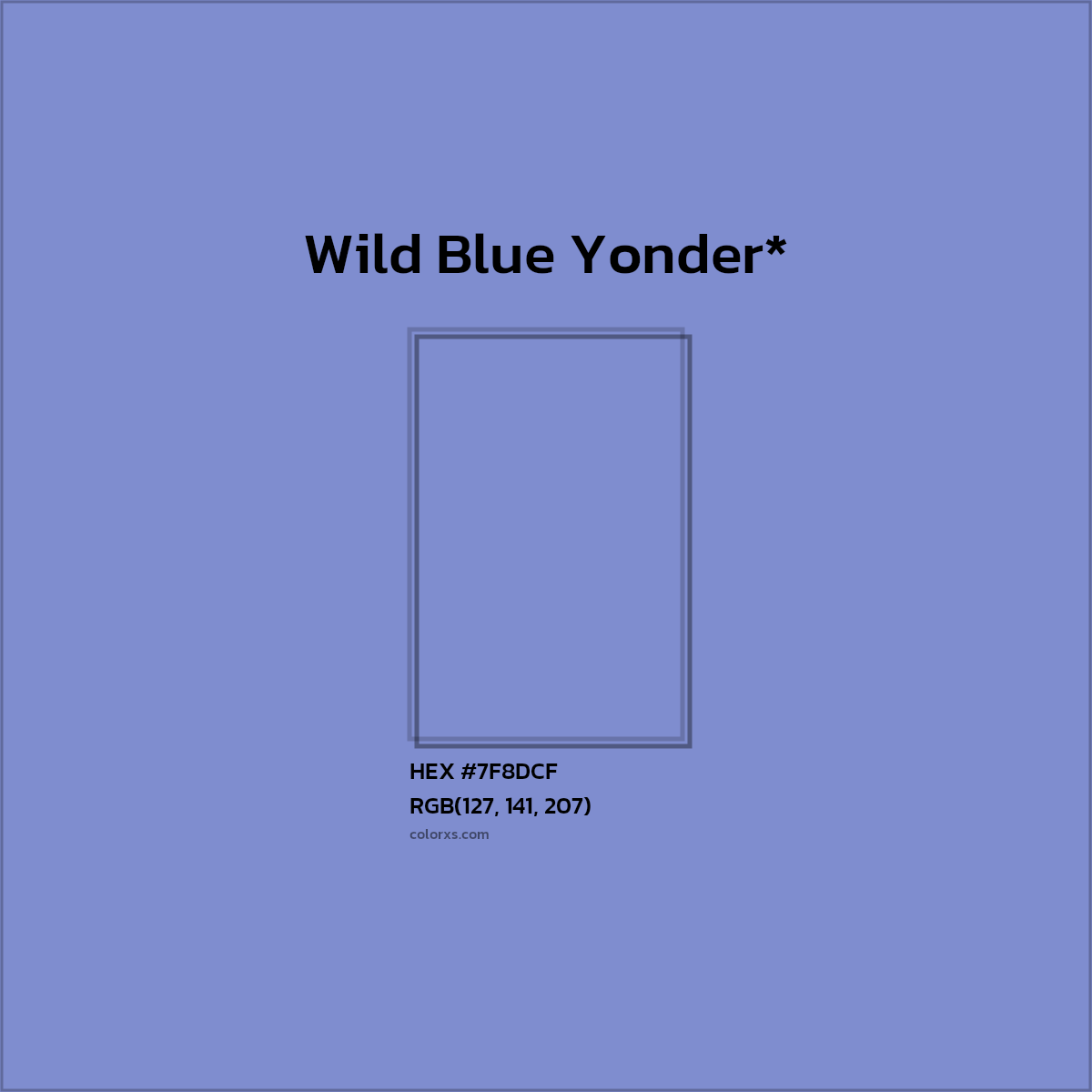 #7F8DCF hex color. RGB, RYB, CMYK, HSL, HSV codes and color conversions. Matching color names, palettes, paints.