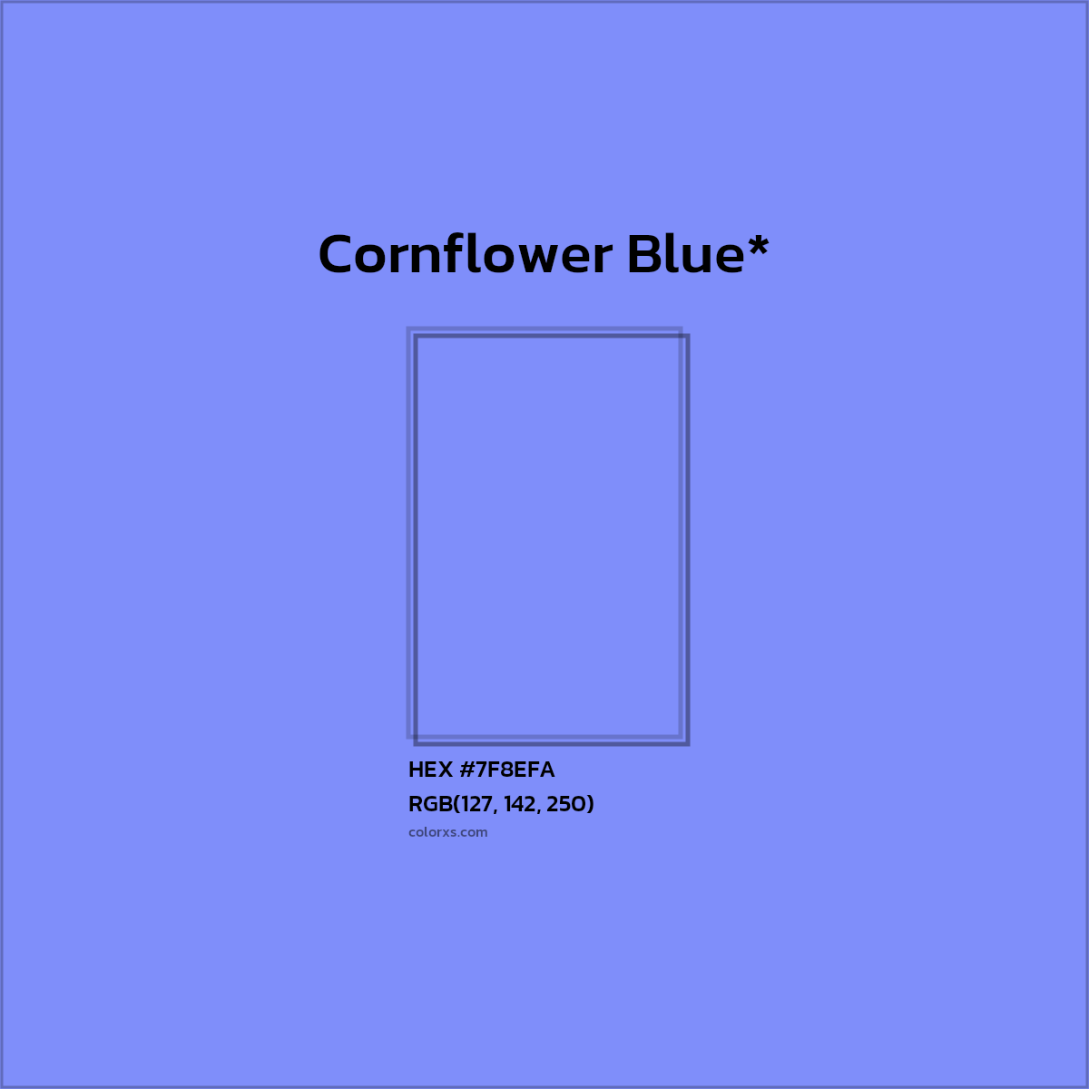 #7F8EFA hex color. RGB, RYB, CMYK, HSL, HSV codes and color conversions. Matching color names, palettes, paints.