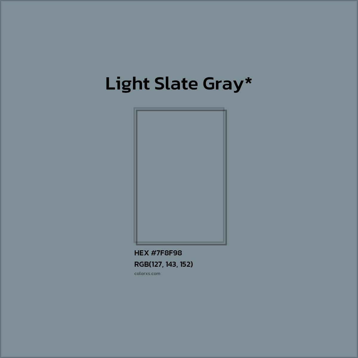 #7F8F98 hex color. RGB, RYB, CMYK, HSL, HSV codes and color conversions. Matching color names, palettes, paints.