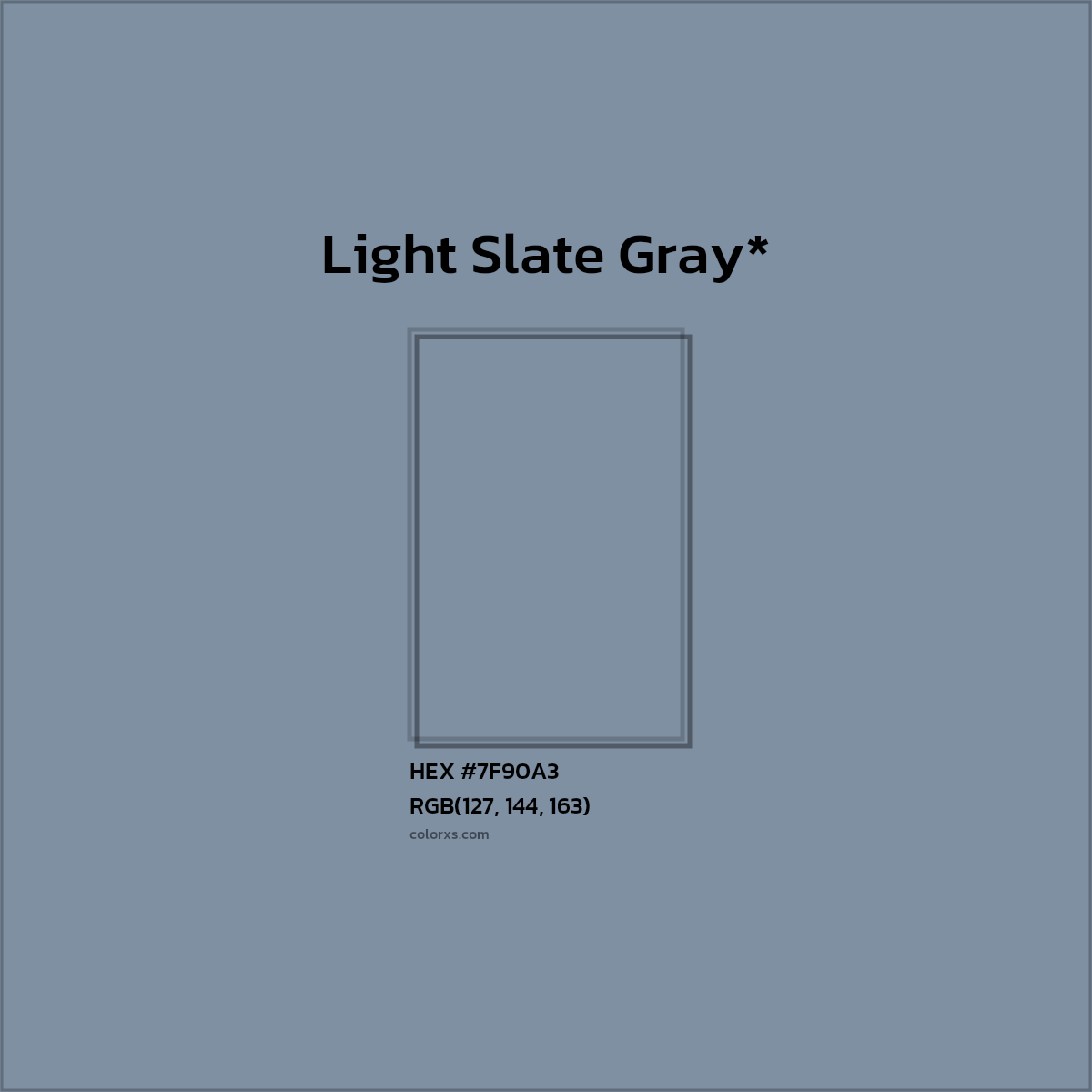 #7F90A3 hex color. RGB, RYB, CMYK, HSL, HSV codes and color conversions. Matching color names, palettes, paints.