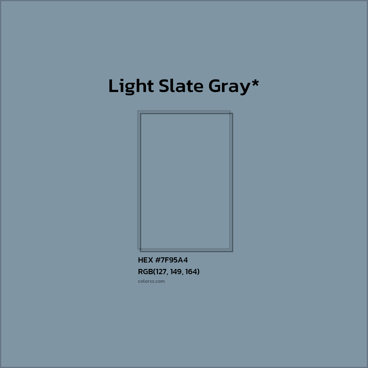 #7F95A4 hex color. RGB, RYB, CMYK, HSL, HSV codes and color conversions. Matching color names, palettes, paints.