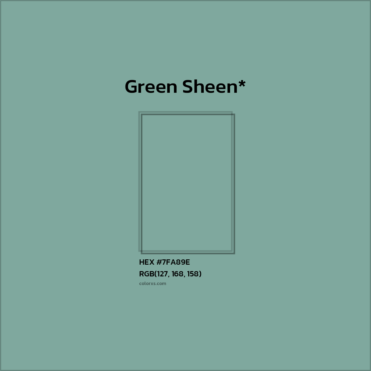 #7FA89E hex color. RGB, RYB, CMYK, HSL, HSV codes and color conversions. Matching color names, palettes, paints.