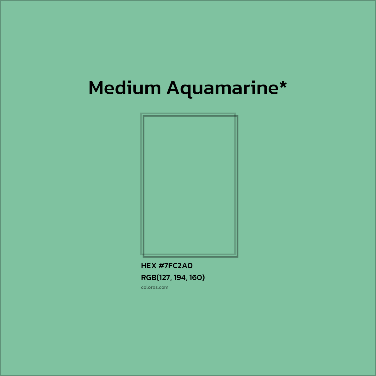 #7FC2A0 hex color. RGB, RYB, CMYK, HSL, HSV codes and color conversions. Matching color names, palettes, paints.