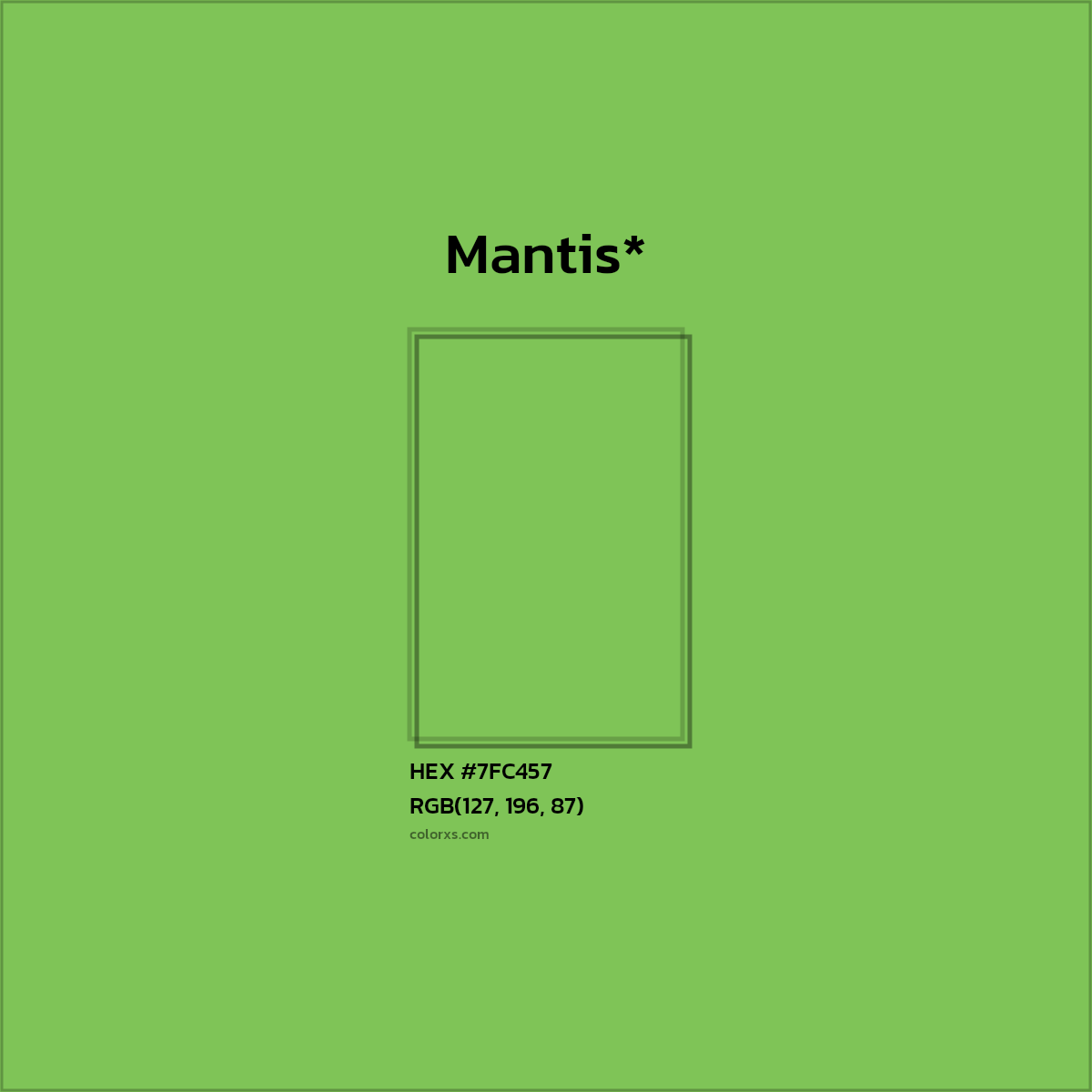 #7FC457 hex color. RGB, RYB, CMYK, HSL, HSV codes and color conversions. Matching color names, palettes, paints.