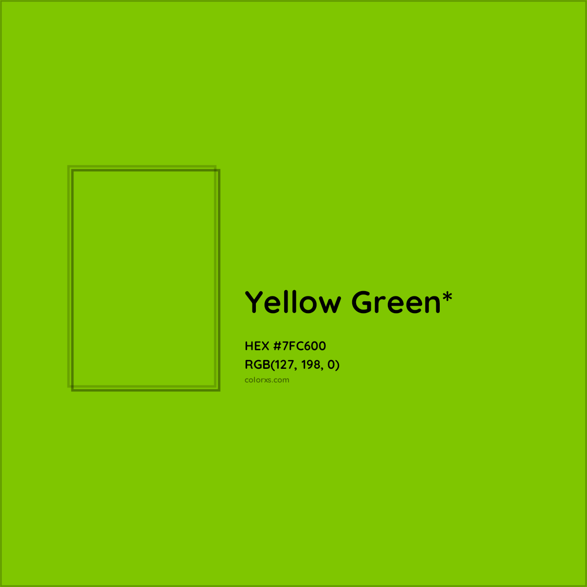#7FC600 hex color. RGB, RYB, CMYK, HSL, HSV codes and color conversions. Matching color names, palettes, paints.