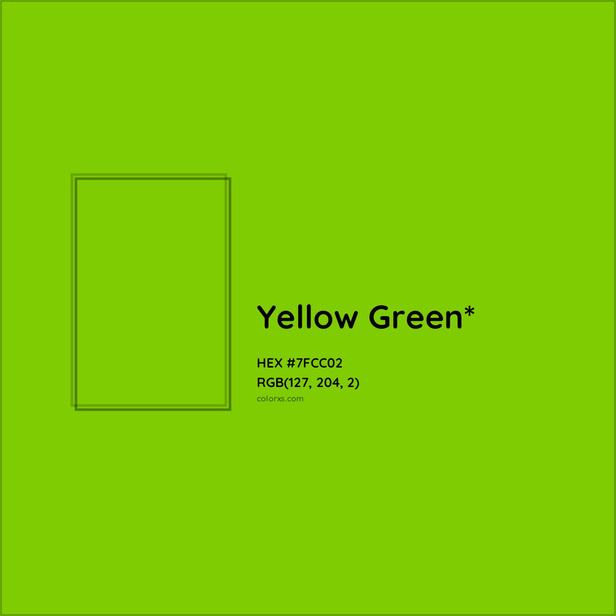 #7FCC02 hex color. RGB, RYB, CMYK, HSL, HSV codes and color conversions. Matching color names, palettes, paints.
