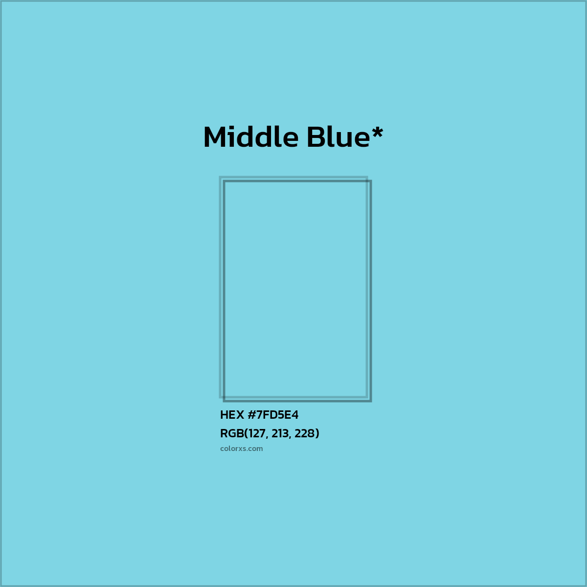 #7FD5E4 hex color. RGB, RYB, CMYK, HSL, HSV codes and color conversions. Matching color names, palettes, paints.