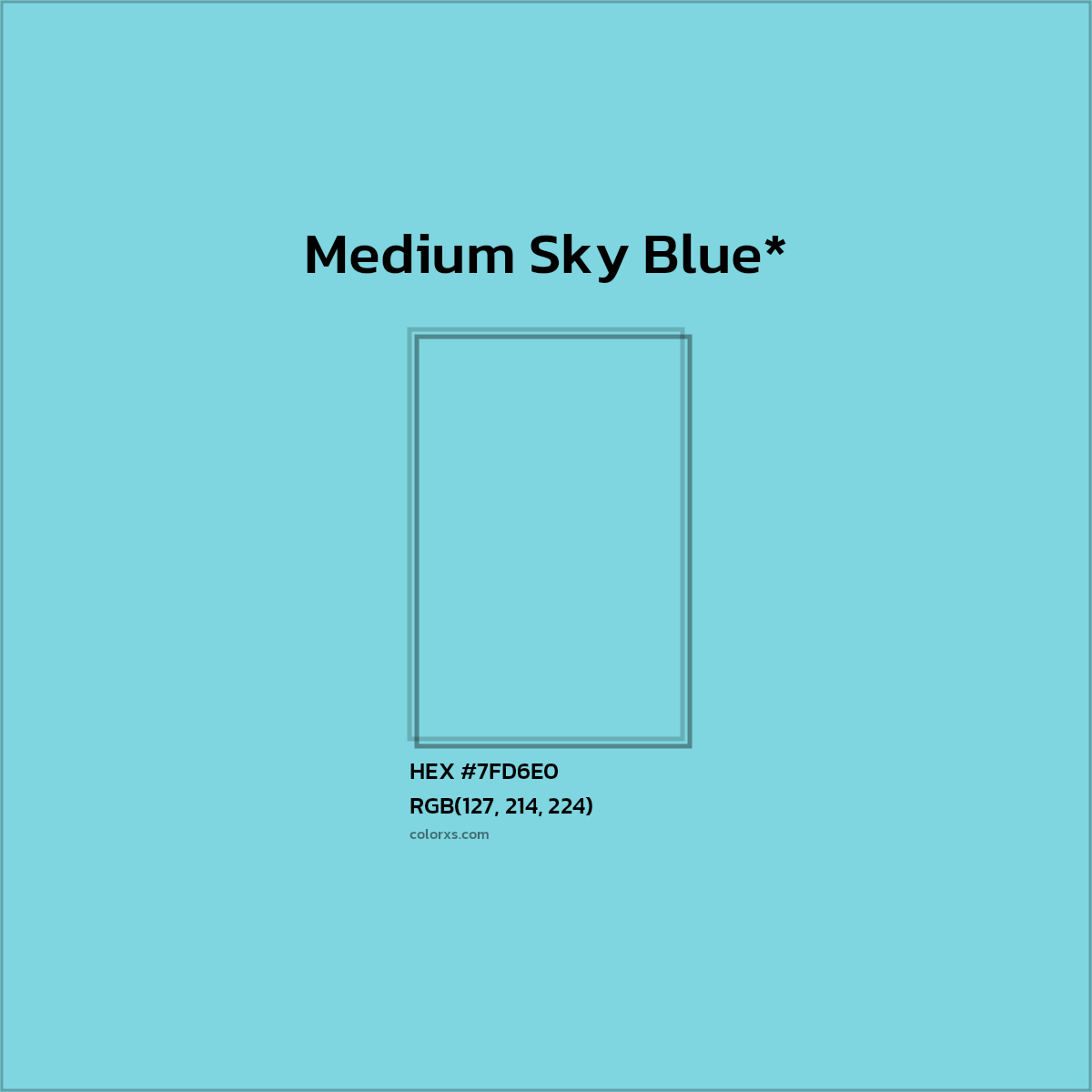 #7FD6E0 hex color. RGB, RYB, CMYK, HSL, HSV codes and color conversions. Matching color names, palettes, paints.