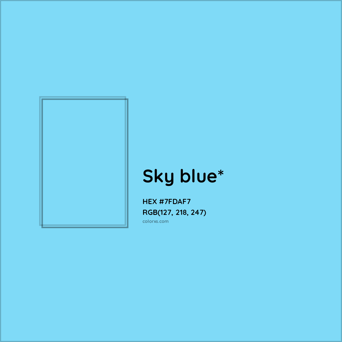 #7FDAF7 hex color. RGB, RYB, CMYK, HSL, HSV codes and color conversions. Matching color names, palettes, paints.