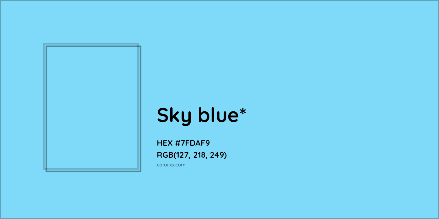 #7FDAF9 hex color. RGB, RYB, CMYK, HSL, HSV codes and color conversions. Matching color names, palettes, paints.