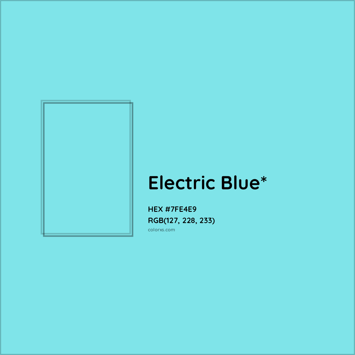 #7FE4E9 hex color. RGB, RYB, CMYK, HSL, HSV codes and color conversions. Matching color names, palettes, paints.