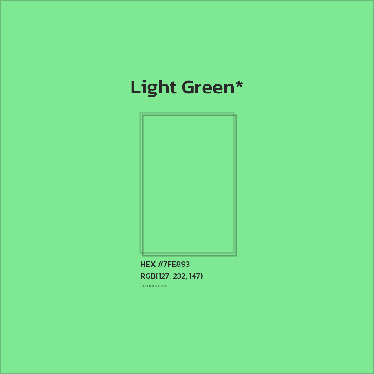 #7FE893 hex color. RGB, RYB, CMYK, HSL, HSV codes and color conversions. Matching color names, palettes, paints.