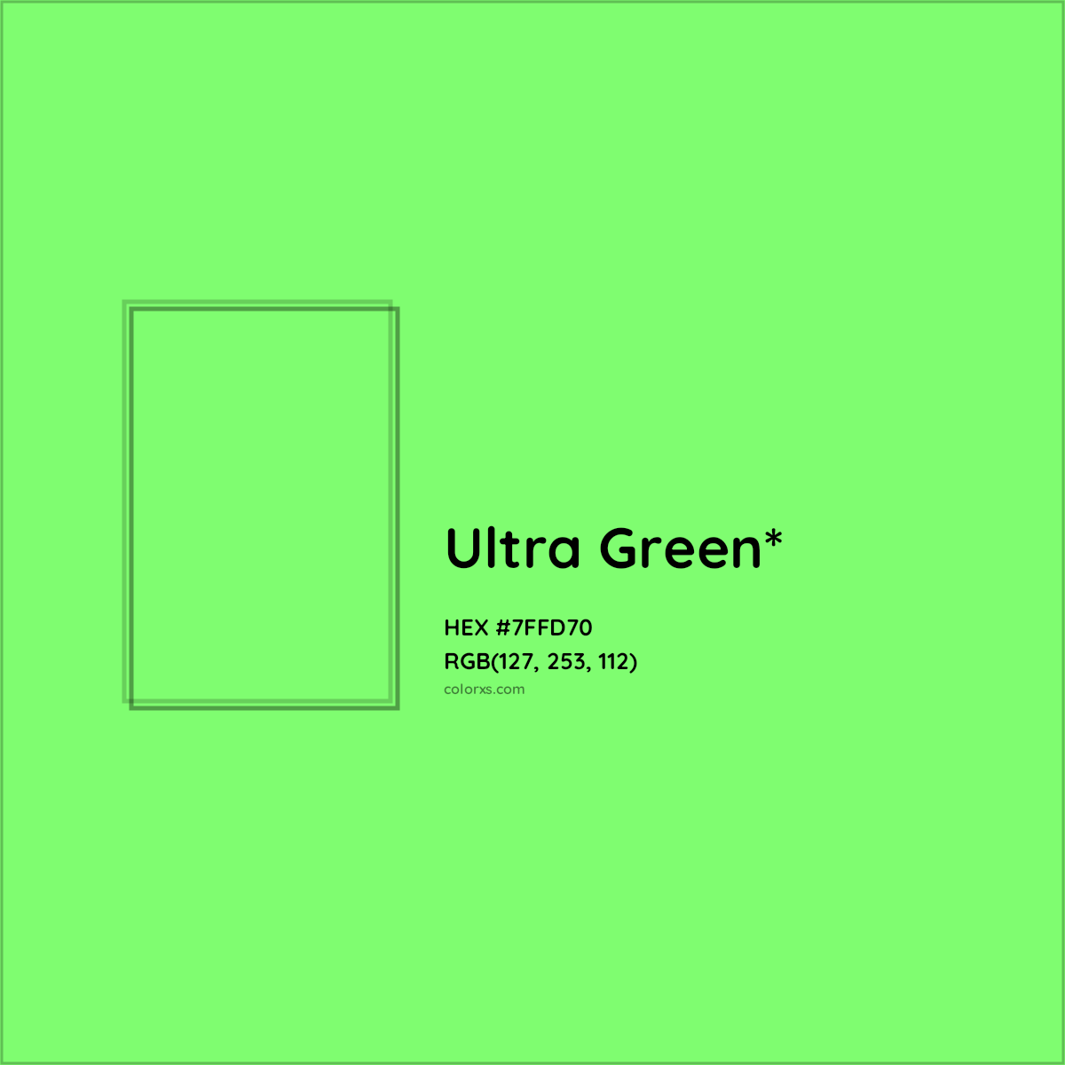 #7FFD70 hex color. RGB, RYB, CMYK, HSL, HSV codes and color conversions. Matching color names, palettes, paints.