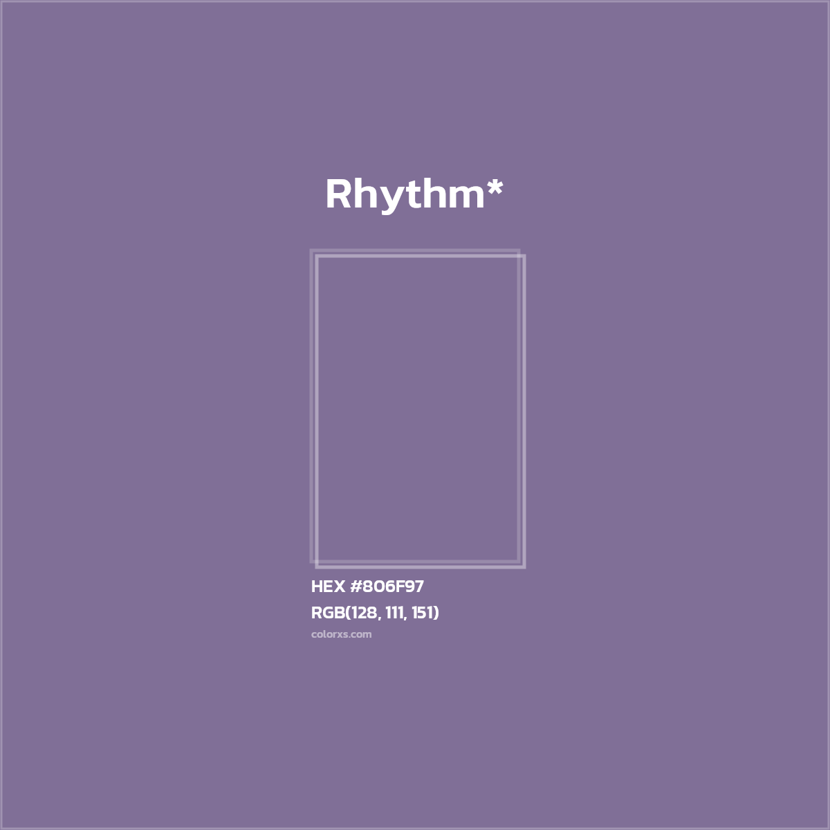 #806F97 hex color. RGB, RYB, CMYK, HSL, HSV codes and color conversions. Matching color names, palettes, paints.