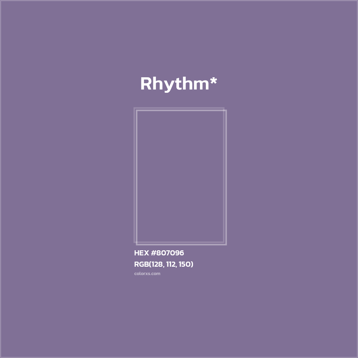 #807096 hex color. RGB, RYB, CMYK, HSL, HSV codes and color conversions. Matching color names, palettes, paints.