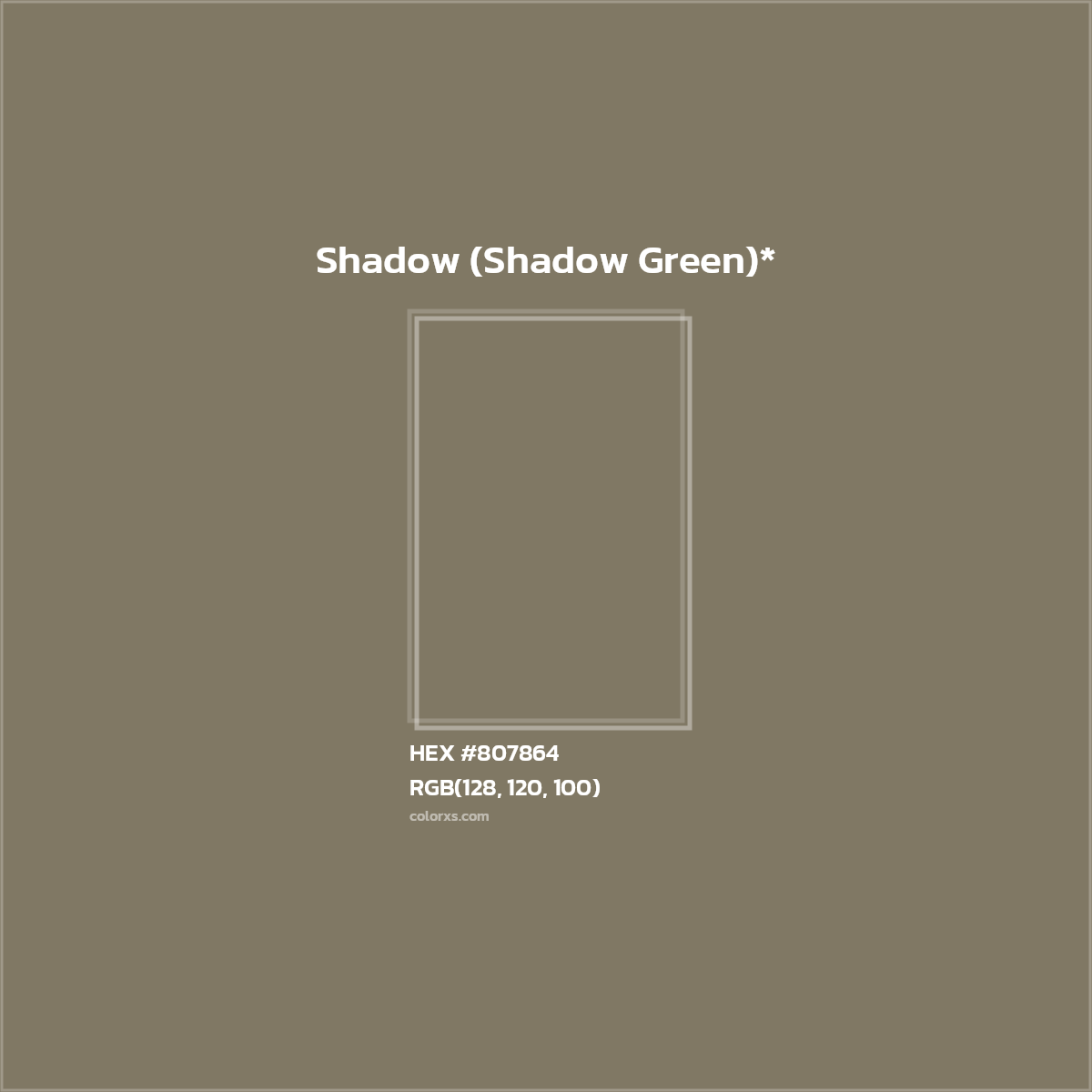 #807864 hex color. RGB, RYB, CMYK, HSL, HSV codes and color conversions. Matching color names, palettes, paints.