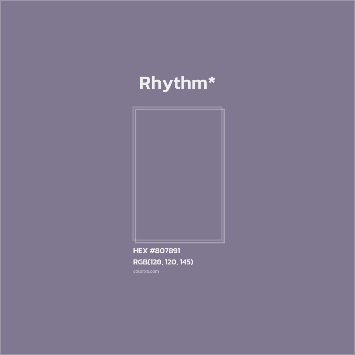 #807891 hex color. RGB, RYB, CMYK, HSL, HSV codes and color conversions. Matching color names, palettes, paints.