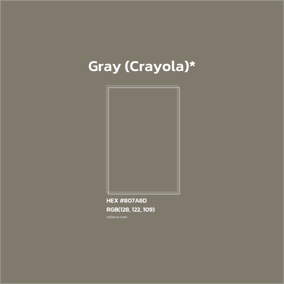 #807A6D hex color. RGB, RYB, CMYK, HSL, HSV codes and color conversions. Matching color names, palettes, paints.