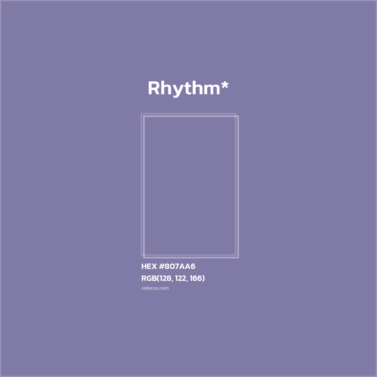 #807AA6 hex color. RGB, RYB, CMYK, HSL, HSV codes and color conversions. Matching color names, palettes, paints.