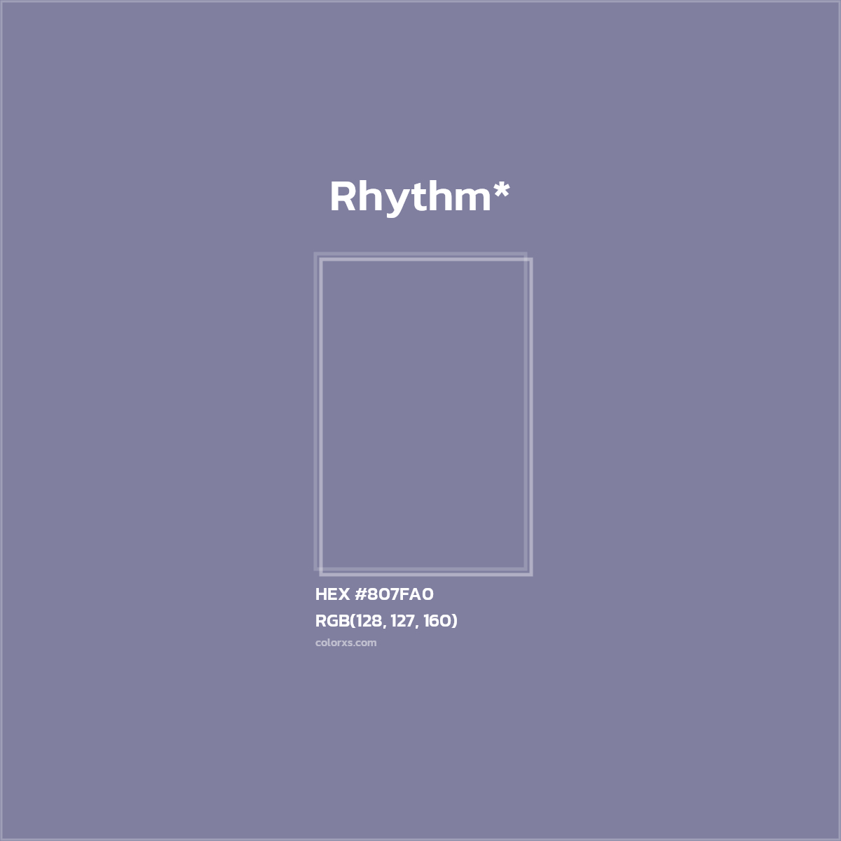#807FA0 hex color. RGB, RYB, CMYK, HSL, HSV codes and color conversions. Matching color names, palettes, paints.