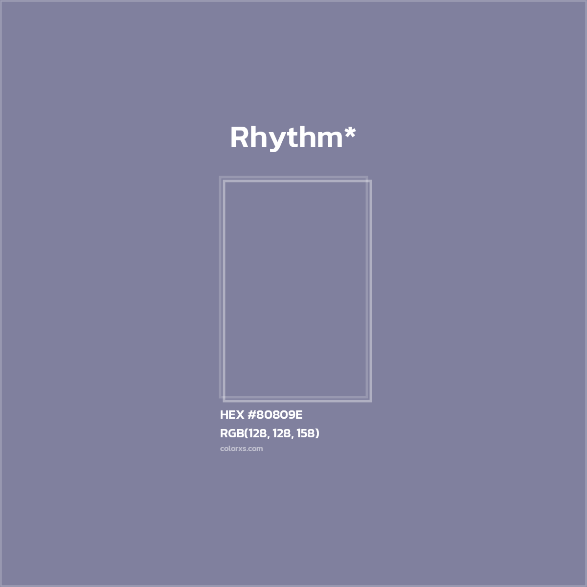 #80809E hex color. RGB, RYB, CMYK, HSL, HSV codes and color conversions. Matching color names, palettes, paints.