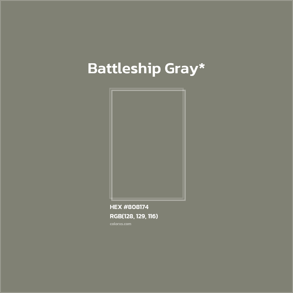 #808174 hex color. RGB, RYB, CMYK, HSL, HSV codes and color conversions. Matching color names, palettes, paints.