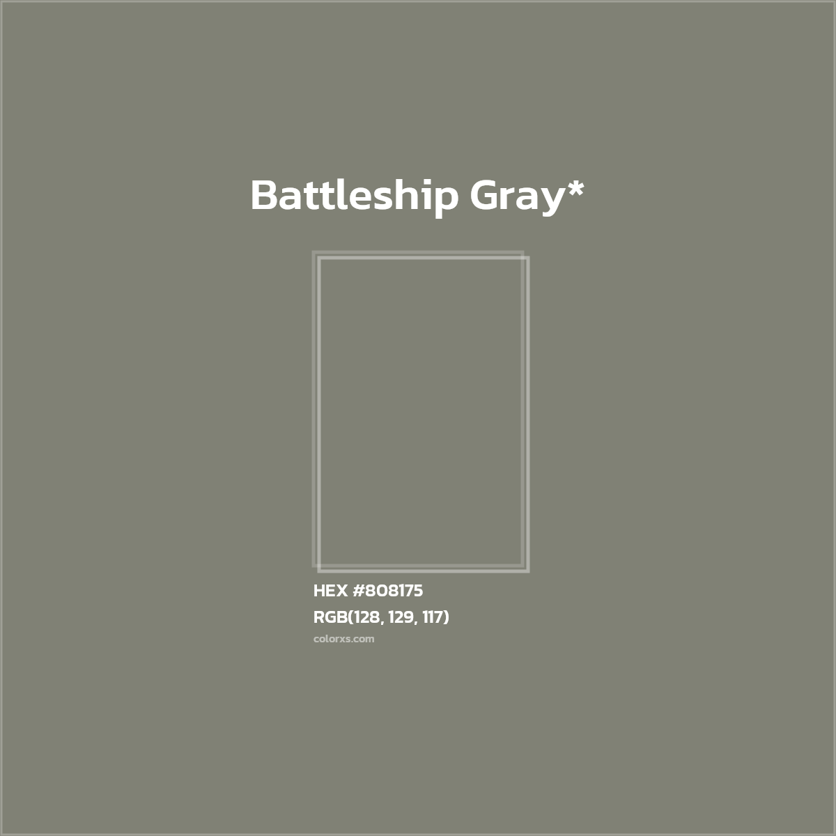 #808175 hex color. RGB, RYB, CMYK, HSL, HSV codes and color conversions. Matching color names, palettes, paints.