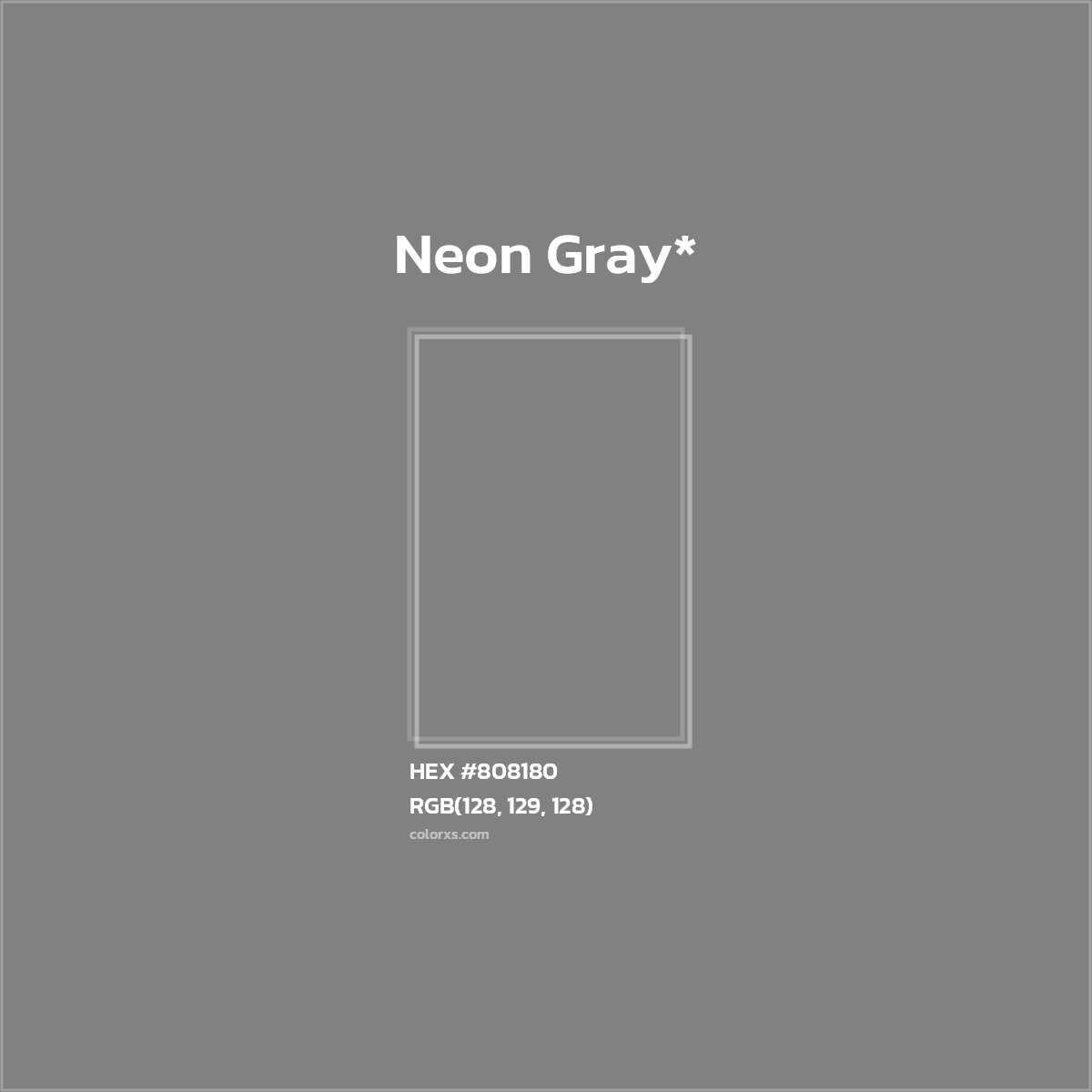 #808180 hex color. RGB, RYB, CMYK, HSL, HSV codes and color conversions. Matching color names, palettes, paints.
