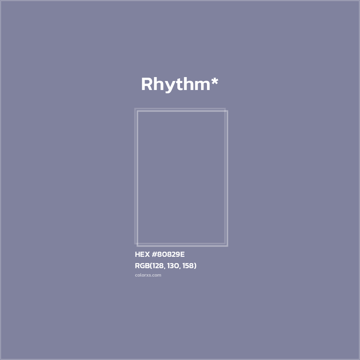 #80829E hex color. RGB, RYB, CMYK, HSL, HSV codes and color conversions. Matching color names, palettes, paints.