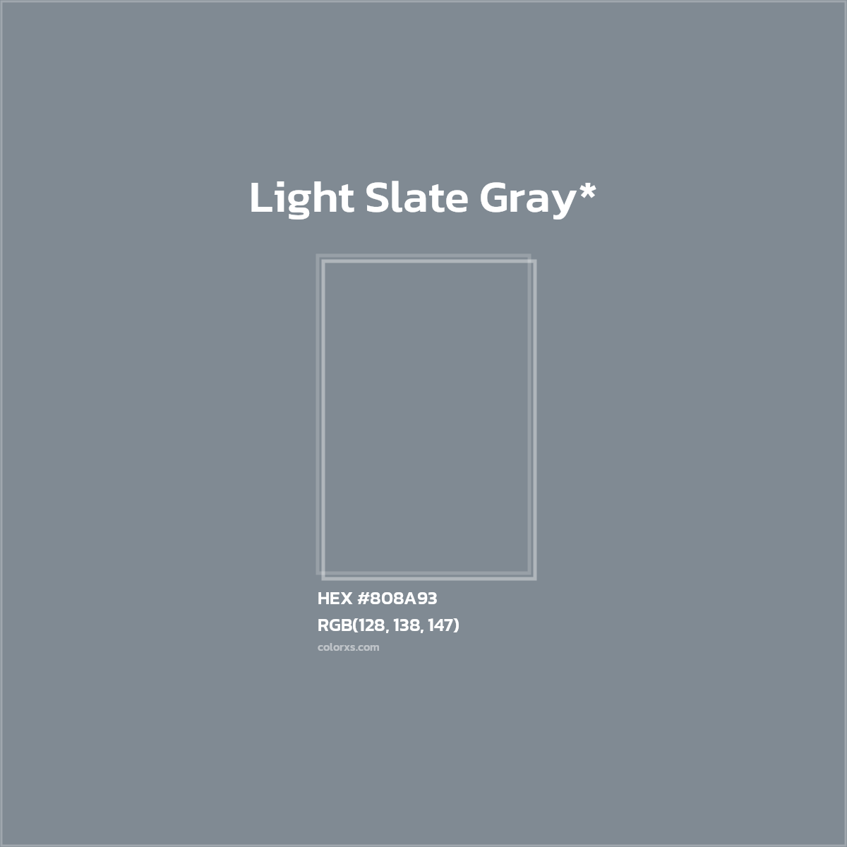 #808A93 hex color. RGB, RYB, CMYK, HSL, HSV codes and color conversions. Matching color names, palettes, paints.