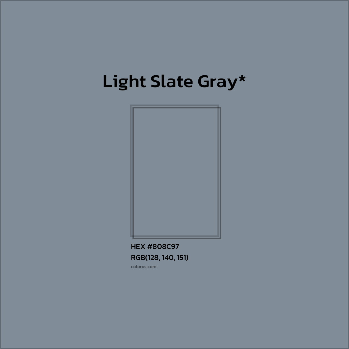 #808C97 hex color. RGB, RYB, CMYK, HSL, HSV codes and color conversions. Matching color names, palettes, paints.