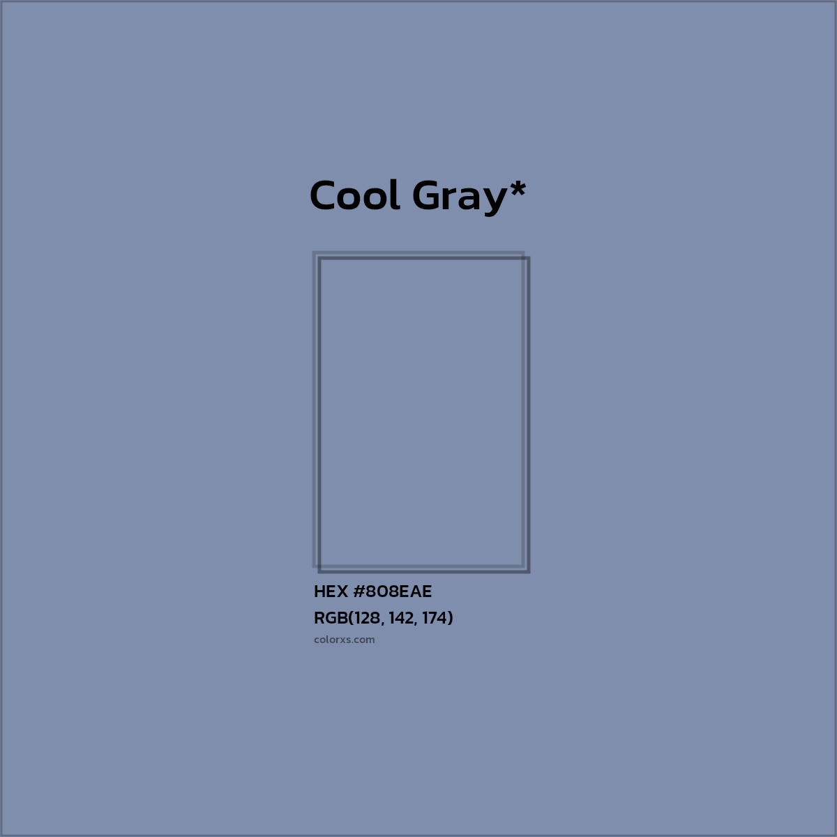 #808EAE hex color. RGB, RYB, CMYK, HSL, HSV codes and color conversions. Matching color names, palettes, paints.