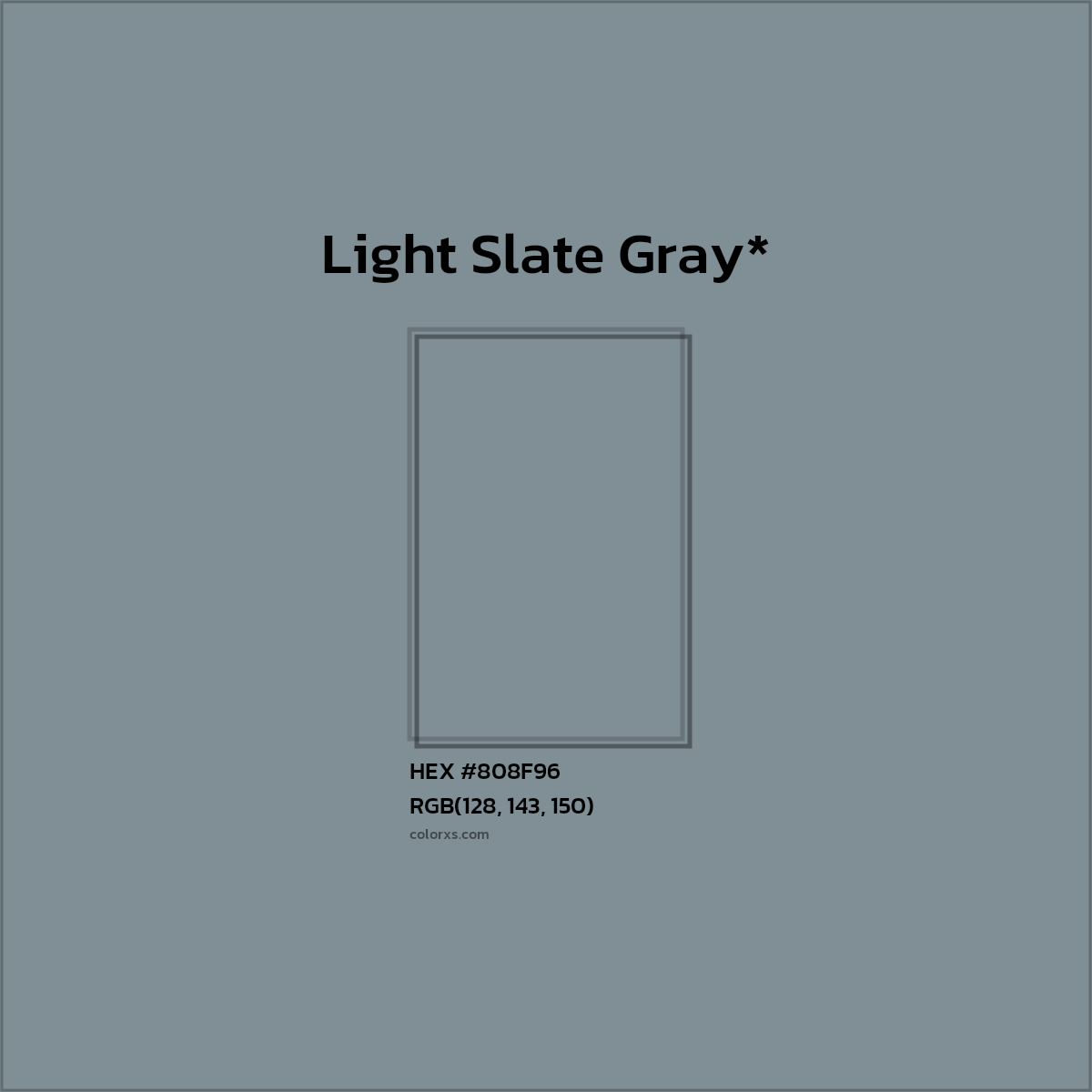 #808F96 hex color. RGB, RYB, CMYK, HSL, HSV codes and color conversions. Matching color names, palettes, paints.