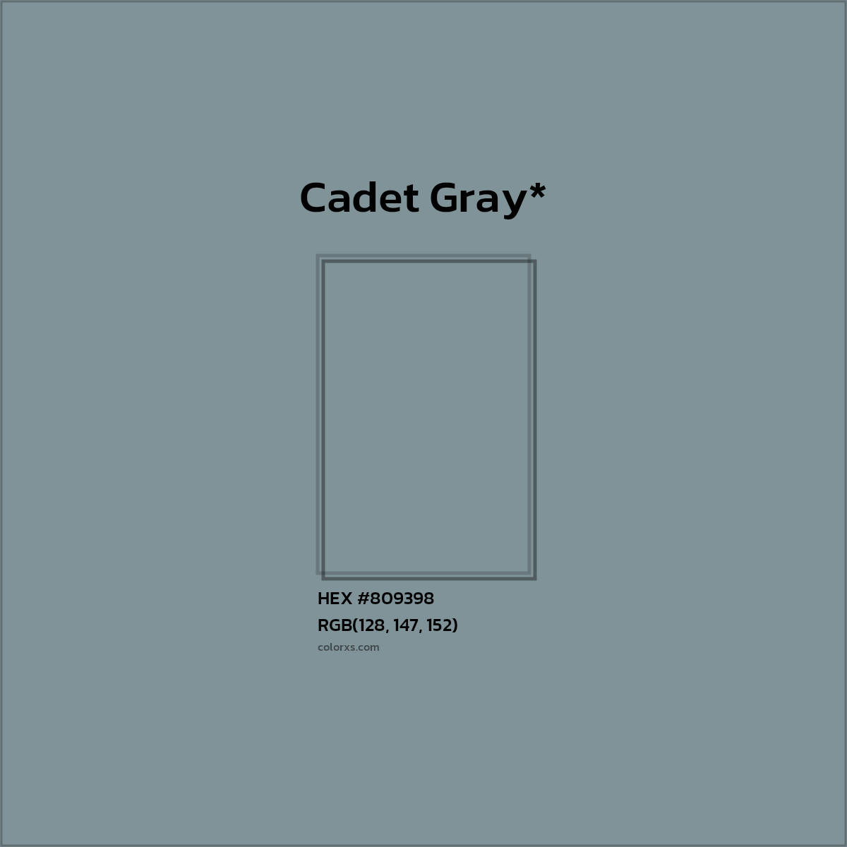 #809398 hex color. RGB, RYB, CMYK, HSL, HSV codes and color conversions. Matching color names, palettes, paints.