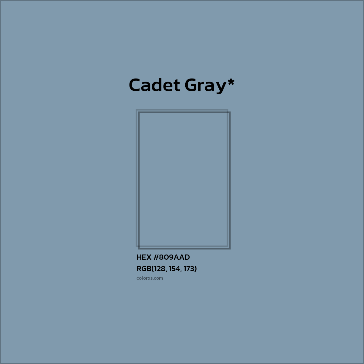 #809AAD hex color. RGB, RYB, CMYK, HSL, HSV codes and color conversions. Matching color names, palettes, paints.