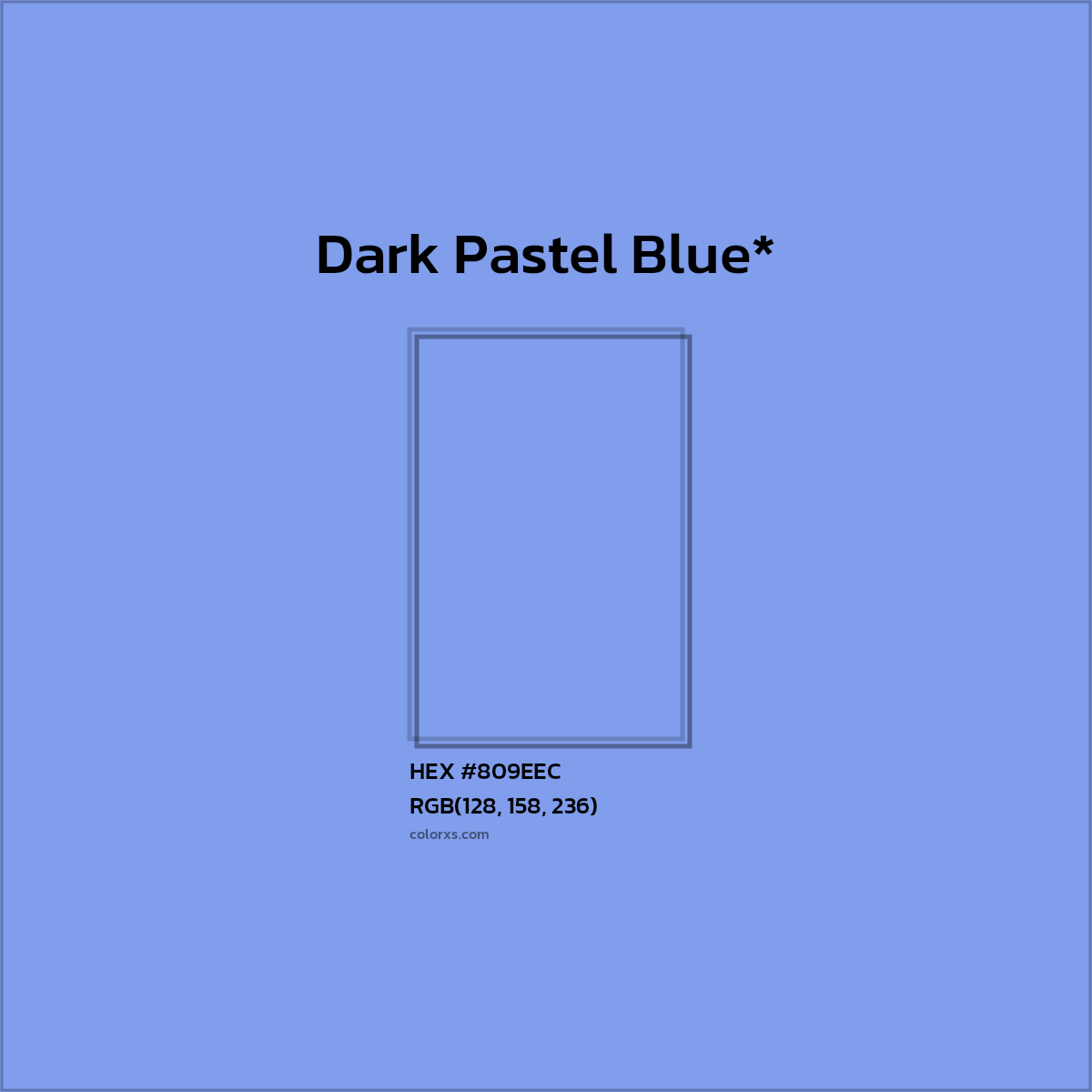 #809EEC hex color. RGB, RYB, CMYK, HSL, HSV codes and color conversions. Matching color names, palettes, paints.