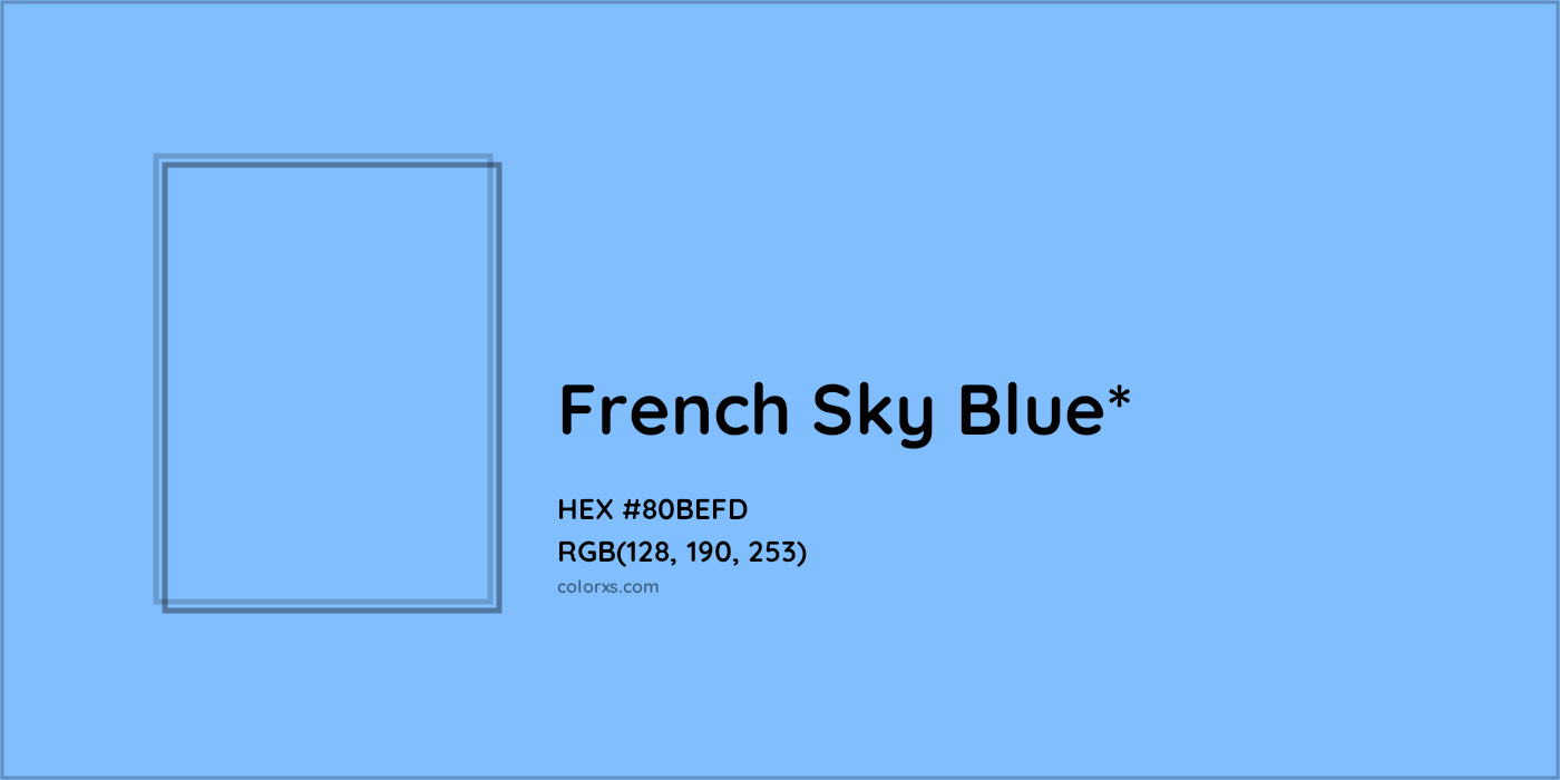 #80BEFD hex color. RGB, RYB, CMYK, HSL, HSV codes and color conversions. Matching color names, palettes, paints.