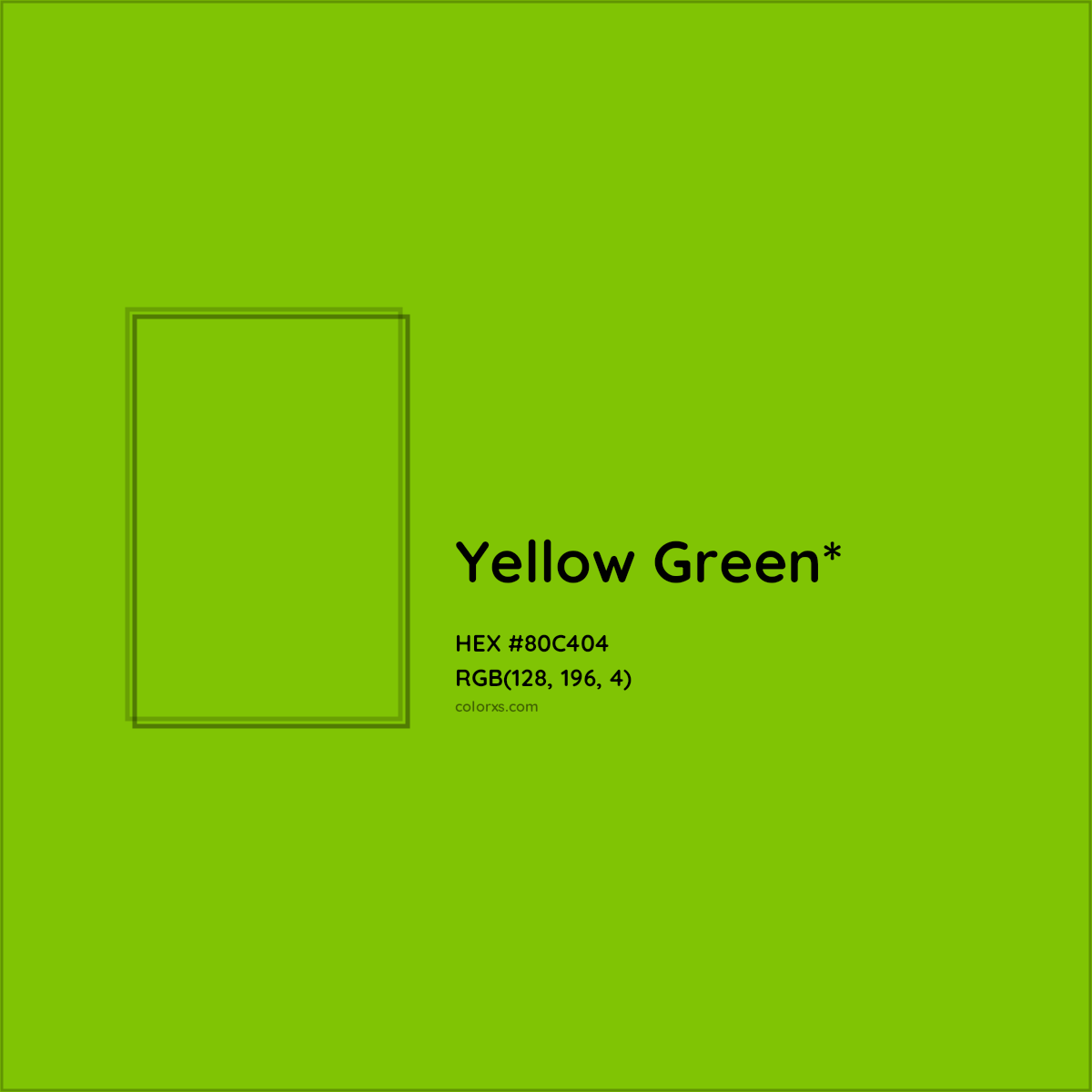 #80C404 hex color. RGB, RYB, CMYK, HSL, HSV codes and color conversions. Matching color names, palettes, paints.