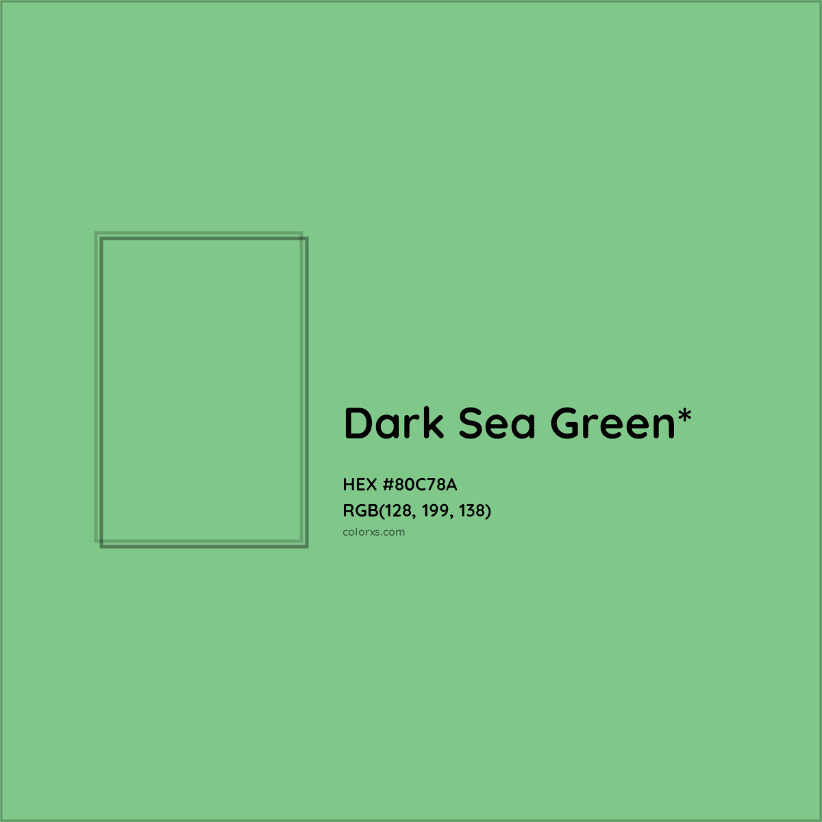 #80C78A hex color. RGB, RYB, CMYK, HSL, HSV codes and color conversions. Matching color names, palettes, paints.